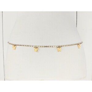 Lightweight crystal rhinestone butterfly skinny gold metal hip chain charm belt